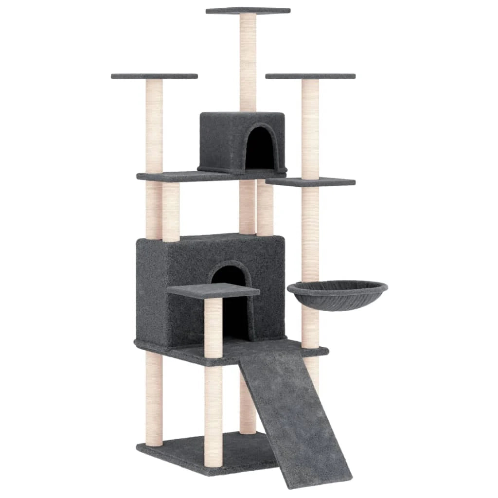 Tiragraffi per gatti torre per arrampicata giocattolo piattaforma per arrampicata con tiragraffi in sisal scuro 154 cm grigio 02_0022672