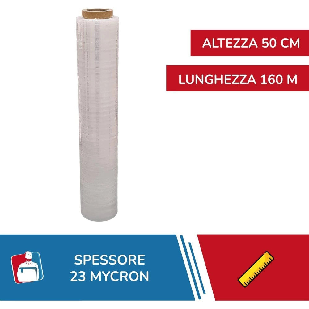 Trade Shop - Film Estensibile Pellicola Trasparente Rotolo Manuale Per Imballo 160mx23myx50cm -