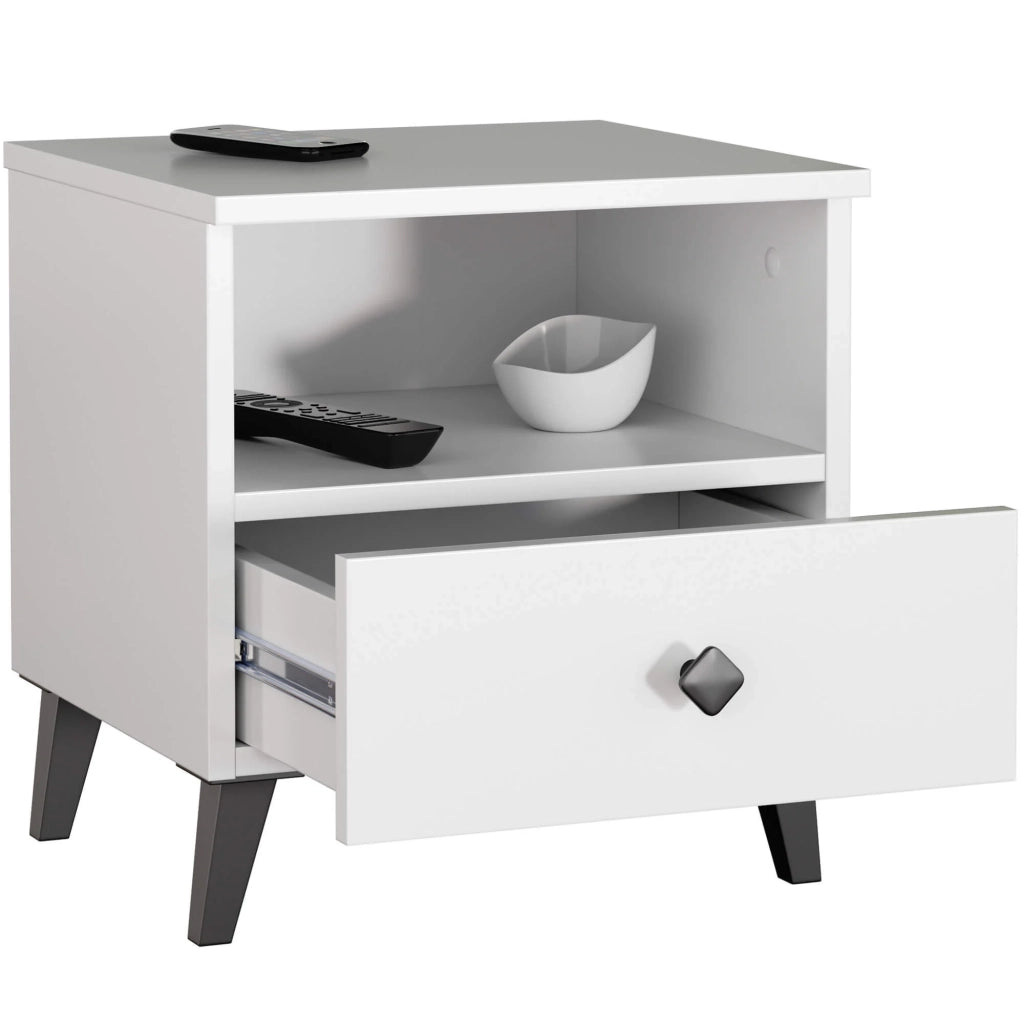 Comodino AKORD MOBI color bianco con cassetto L40 x H43 x P37 cm