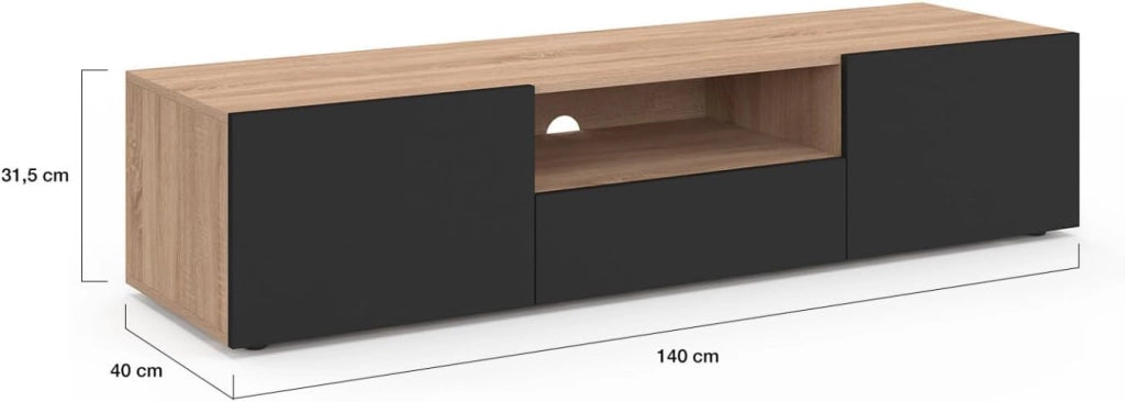 Porta TV ELI 140 cm in faggio con ante nere