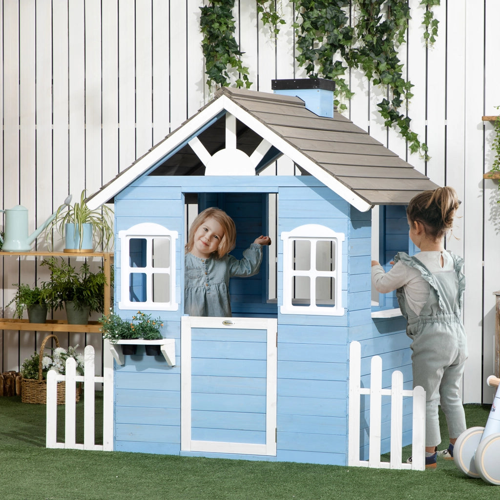 Casetta da giardino per bambini in legno con porta e finestre ¨C zephmum ¨C blu 151x112.5x142 cm