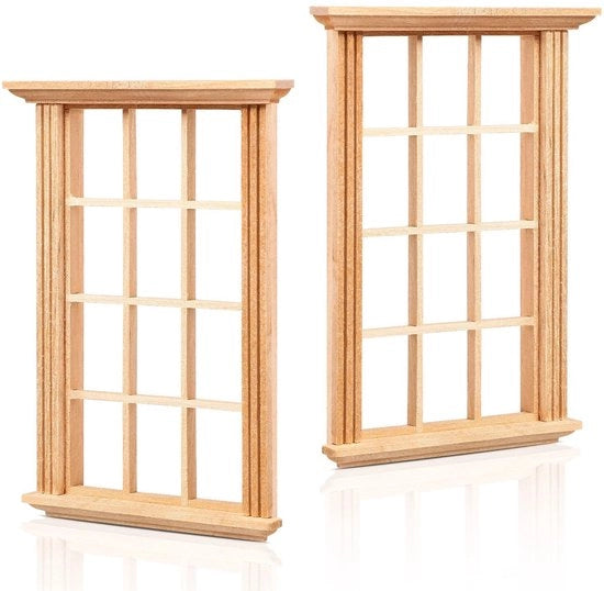 Finestra Miniatura Manufattura - Cornice in Legno - 2 Pezzi - Scala 1:12 - Tende a Velo per DIY - Accessori Decorativi - Finestra per Burattini