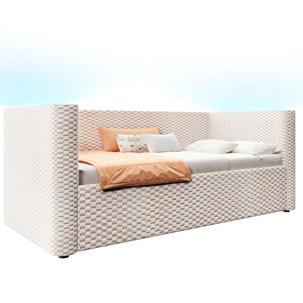 Letto Contenitore con LED ¨C Xylo ¨C Velluto Beige 90x200, Rete a Doghe