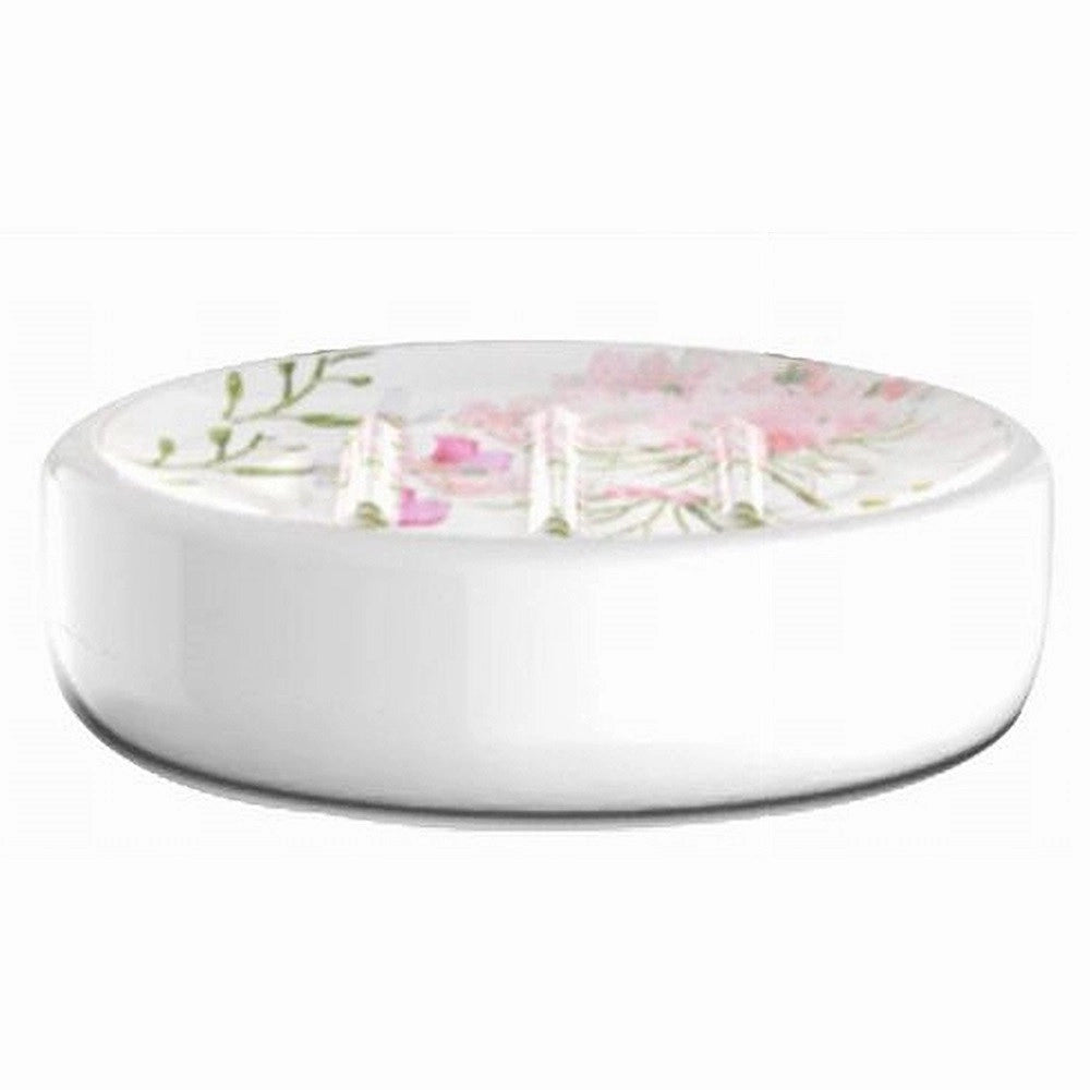 Trade Shop - Portasapone Saponetta Accessorio Arredo Bagno Bianco Con Fiori In Ceramica 69919 -