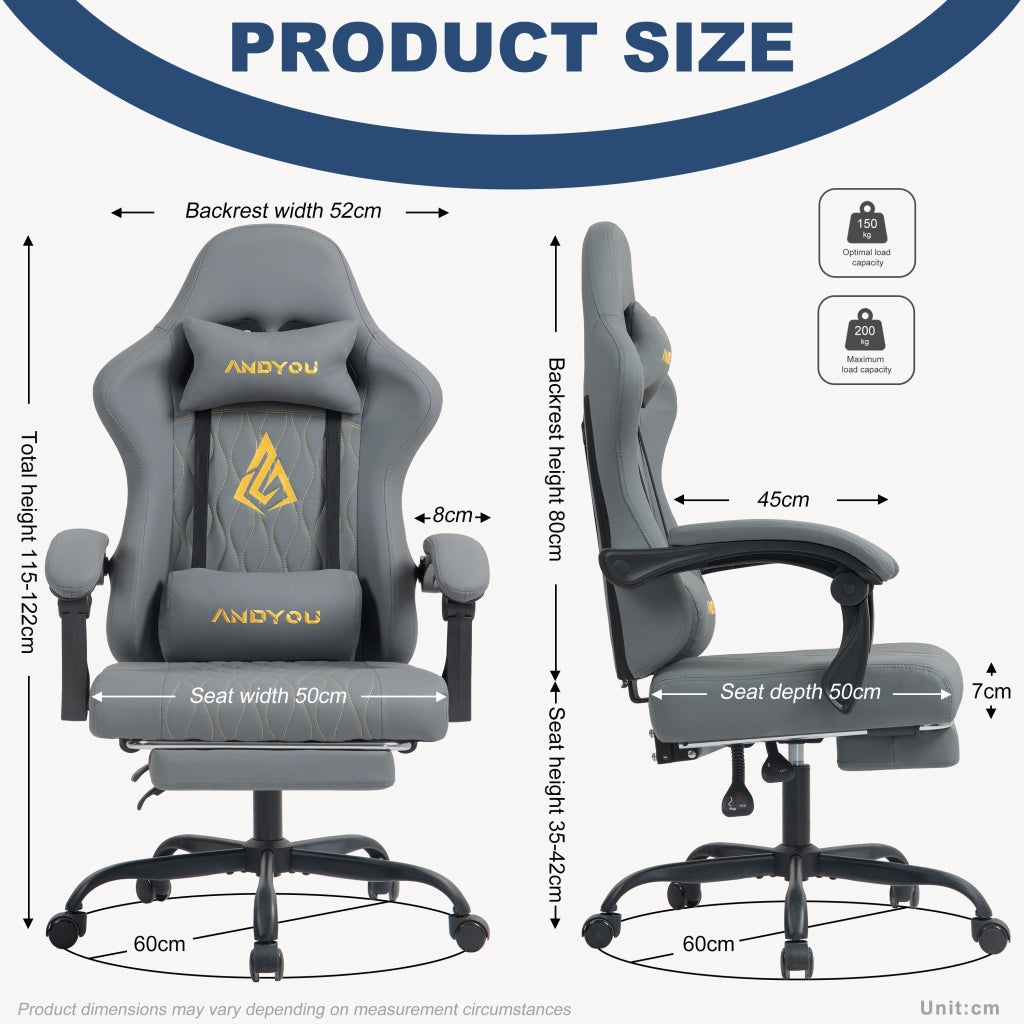 Sedia da Gaming con Poggiapiedi ¨C Zephmum ¨C Grigio