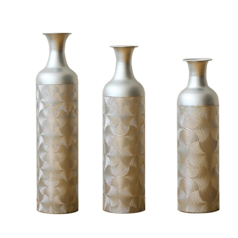 Vasi da terra in metallo con motivo a onde set di 3 finitura argento per piante e fiori secchi 50 × 66 × 83 cm