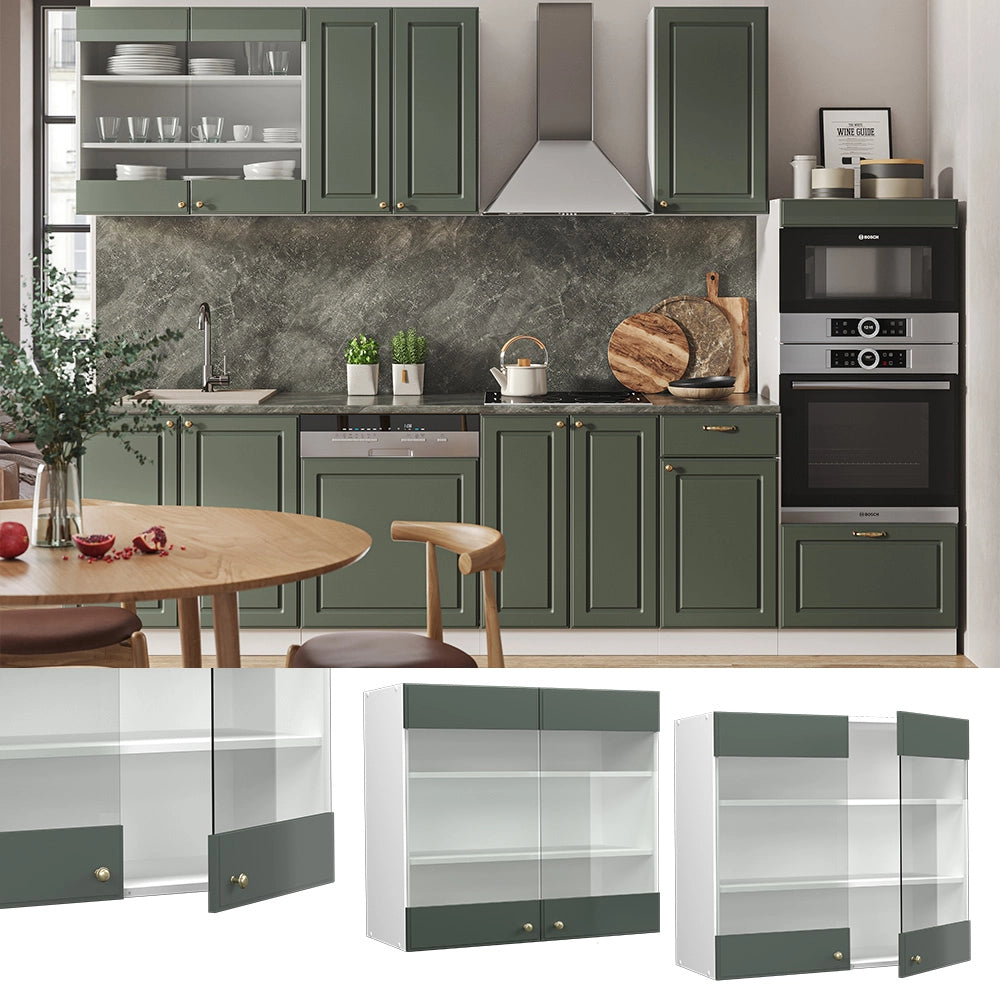 Vicco Mobile da cucina in vetro Verde-oro Country House 80 cm