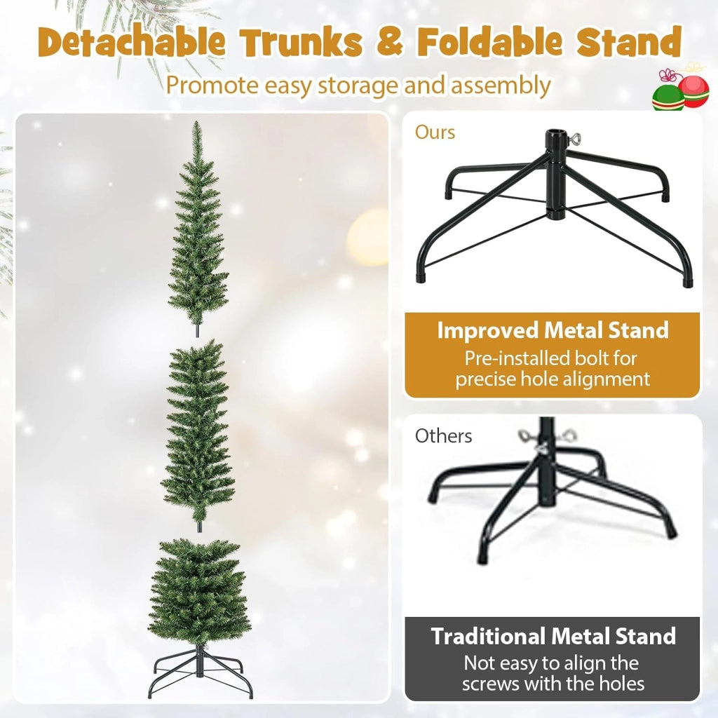 Albero di Natale Artificiale 150/180/210 cm, Albero di Natale con Luci LED Incorporate, 296/390/499 Punte dei Rami, Christmas Tree in PVC, Base in Metallo, per Casa, Negozio, Feste (L)