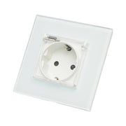 Presa schuko da incasso bianca 220V, 16A, coperchio trasparente, cornice in vetro 86x86x34mm
