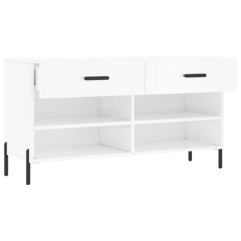 Panca Porta Scarpe-Sgabello-Panca Scarpiera Bianco Lucido 102x35x55 cm Legno Multistrato 270070