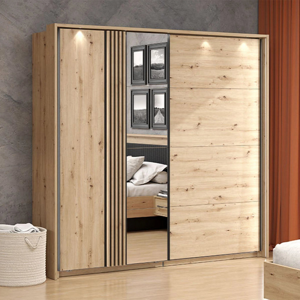 Armadio Camera da Letto Nucetto, Guardaroba Grande Appendiabiti, 220x217.5h cm Marrone Rovere Nodi