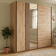 Armadio Camera da Letto Nucetto, Guardaroba Grande Appendiabiti, 220x217.5h cm Marrone Rovere Nodi