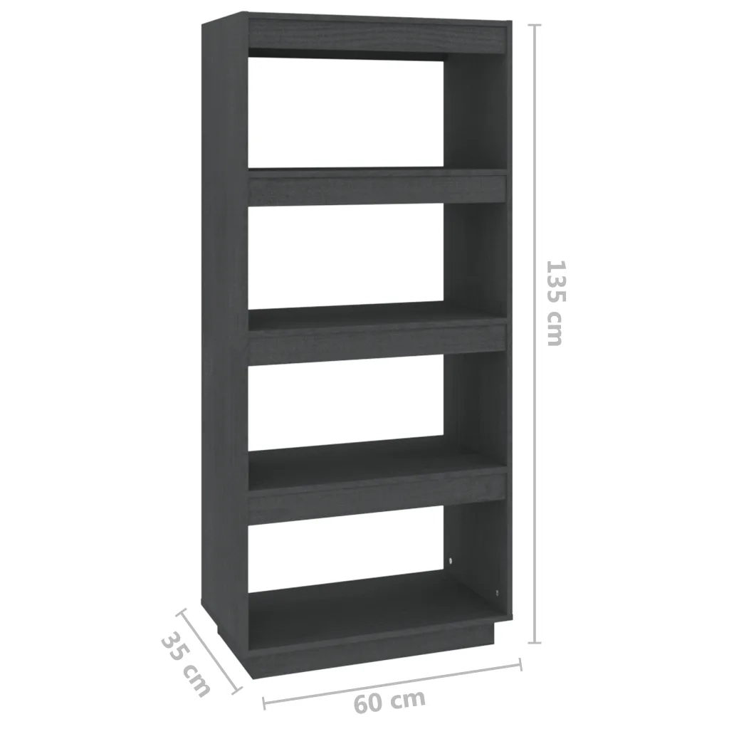 Libreria/Divisorio Grigio 60x35x135cm in Legno Massello di Pino 810871