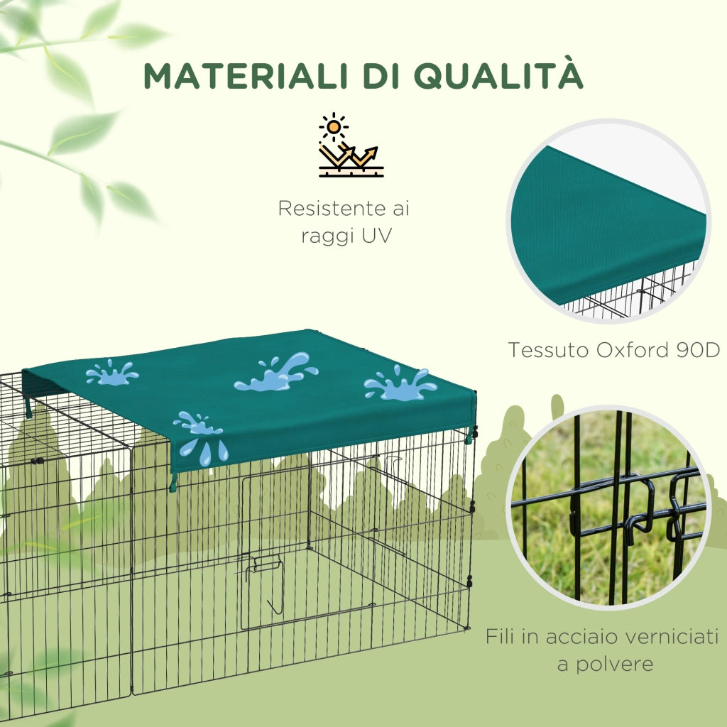 Gabbia per Conigli da Giardino e Interno con Tettuccio in Acciaio ¨C Zephmum ¨C Verde 220x85x70cm