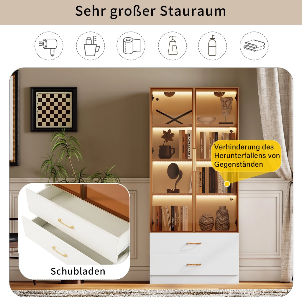 Armadietto da bagno in MDF bianco con vani aperti e 2 ante in vetro temperato per bagno studio e ingresso moderno