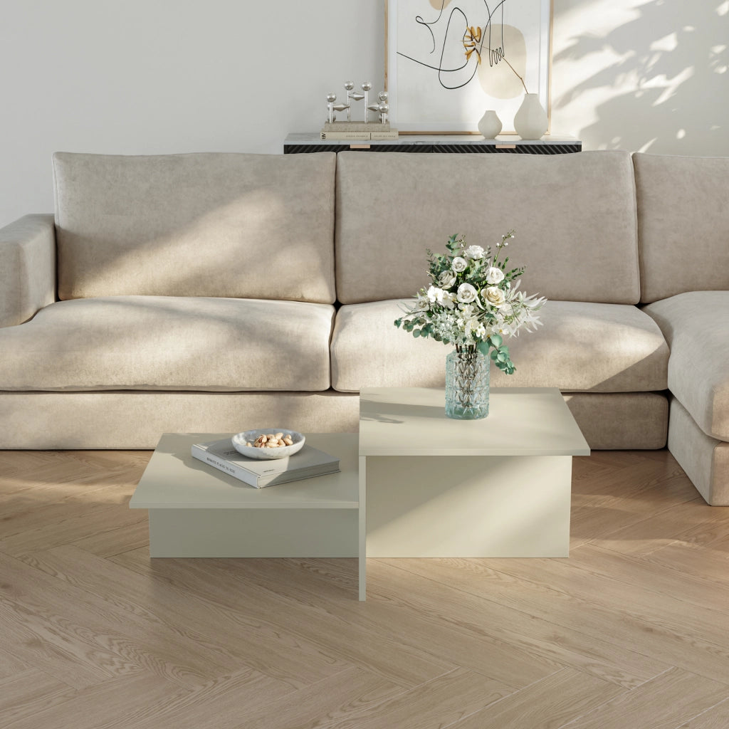 Tavolino da Salotto Taniena a Doppio Livello 100x55x35 cm Color Avena Oatmeal [en.casa]