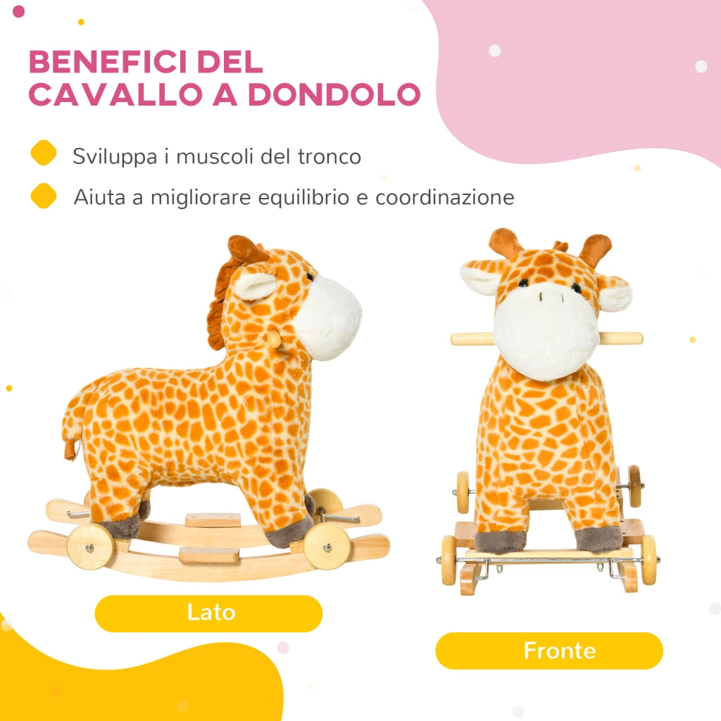 Cavallo a Dondolo Giraffa con Ruote e Suoni ¨C zephmum ¨C Giallo Legno 63x38x63cm