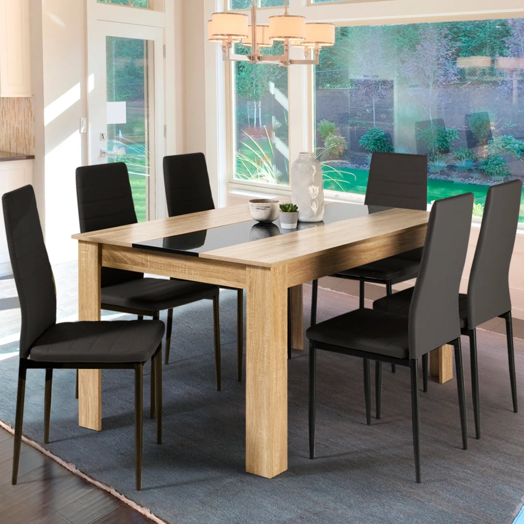 IDMarket - Tavolo da pranzo GEORGIA 140 cm in finto faggio e nero e set di 6 sedie ROMANE nere