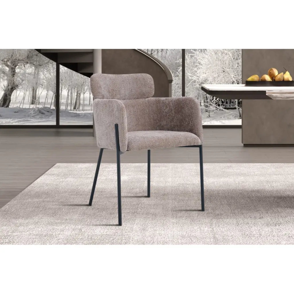 Sedia da pranzo CAMPBELL - Tessuto sabbia - Braccioli - Piedi in metallo nero - Stile design / industriale