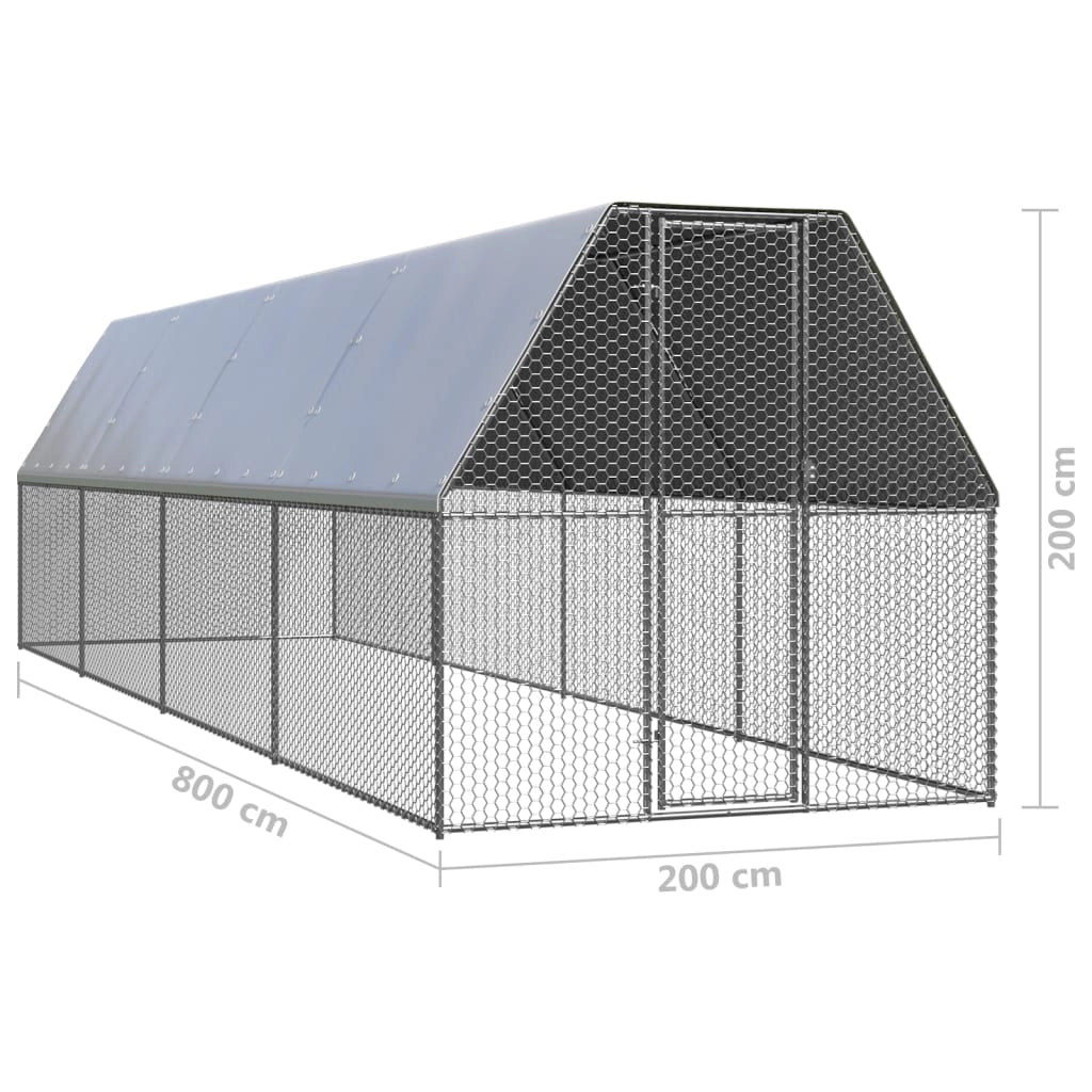 Pollaio da esterno 2 x 8 x 2 m in acciaio zincato con tetto impermeabile 02_0001691