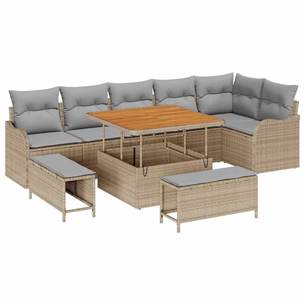 Set Divano da Giardino con cuscino 9 pcs Beige polyrattan 3362277
