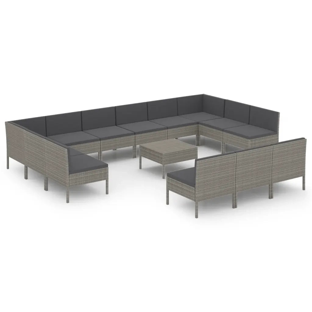 Set Divani da Giardino 14 pz con Cuscini in Polyrattan Grigio 3094618