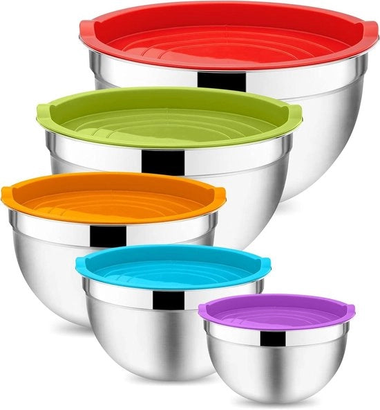 Set di pentole in acciaio inossidabile per cucina e cottura - Con coperchio ermetico - Stivabile - Resistentente al lavastoviglie - Colorato - 5 pezzi