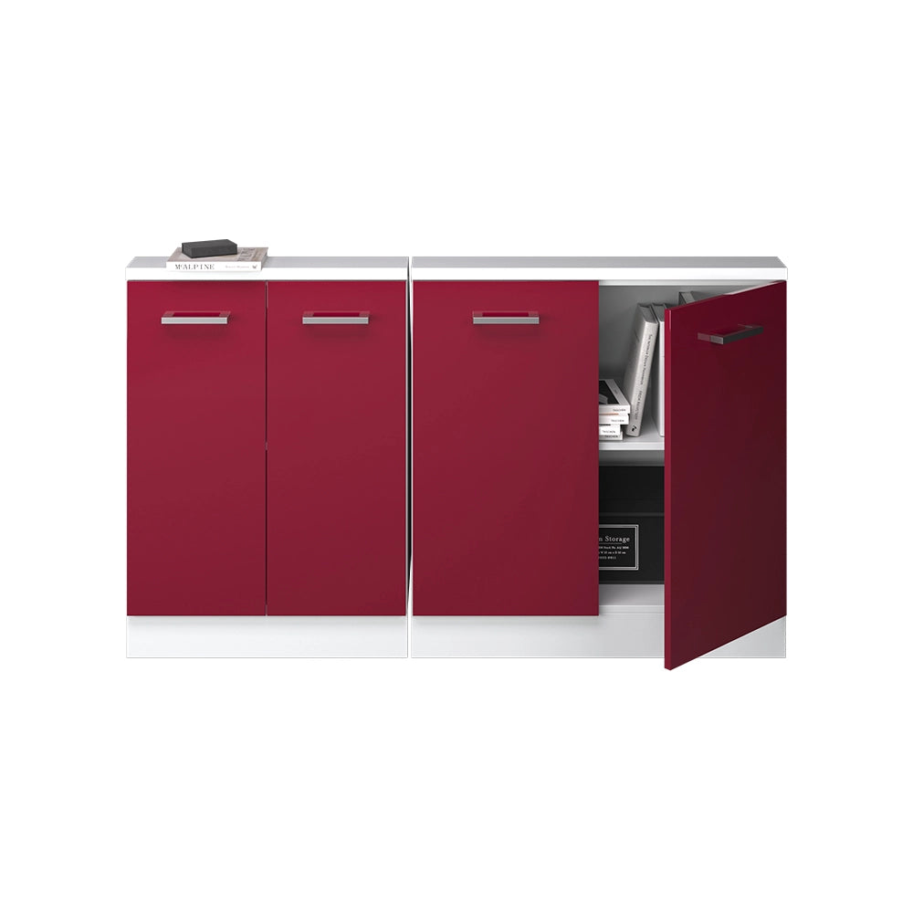 Mobile cucina sottotetto R-Line Rosso lucido/Bianco 140 cm Set di 2 Vicco
