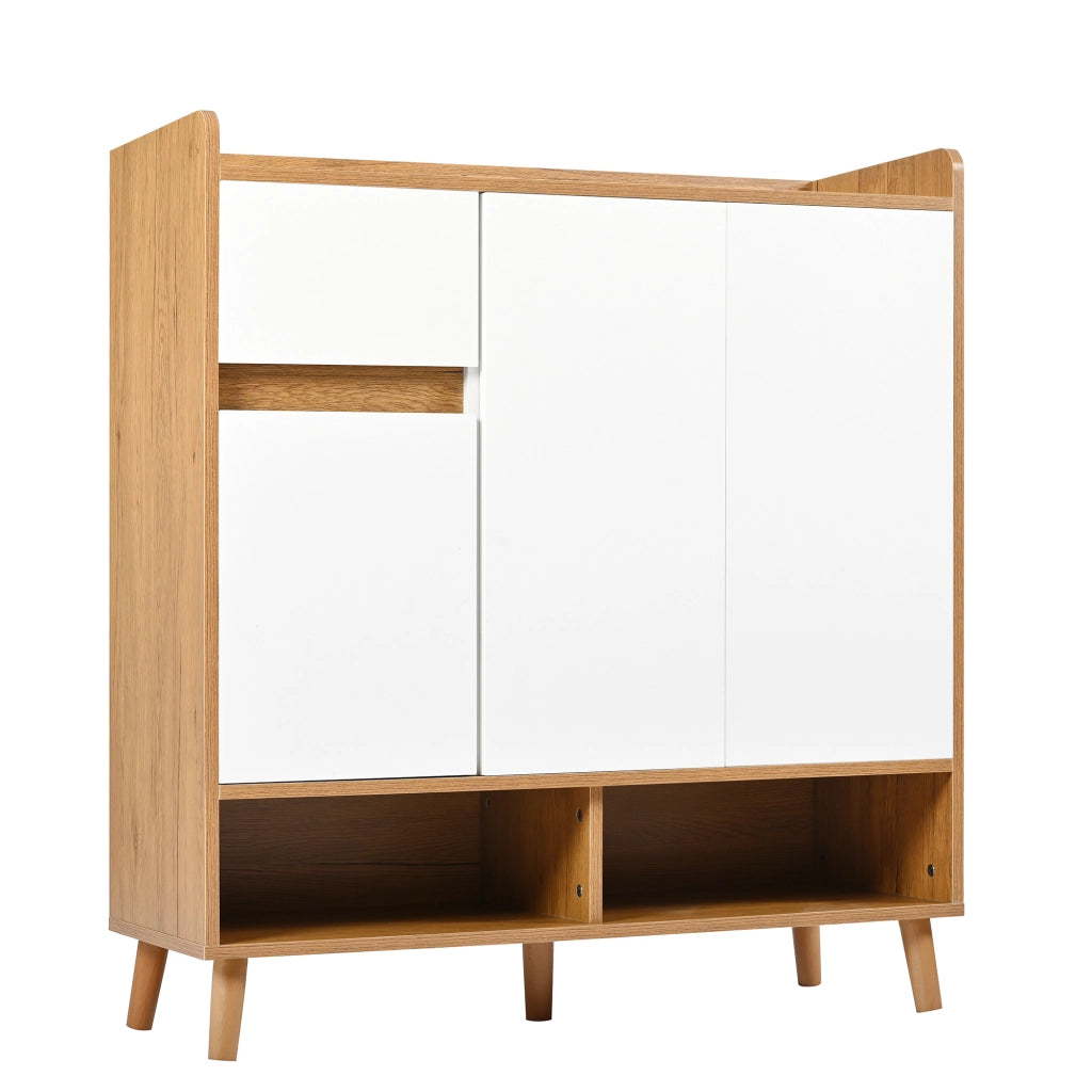 SCARPIERA con ripiani regolabili 90x35x99 cm bianco e naturale
