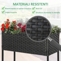 Letto per Orto Rialzato, Fioriera Effetto Vimini con Ripiano, Aiuola Rialazata per Esterni e Interni, Grigio (70cm x 30cm x 72cm)