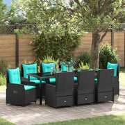 Set da Pranzo da Giardino 9 Pezzi in Polyrattan Nero