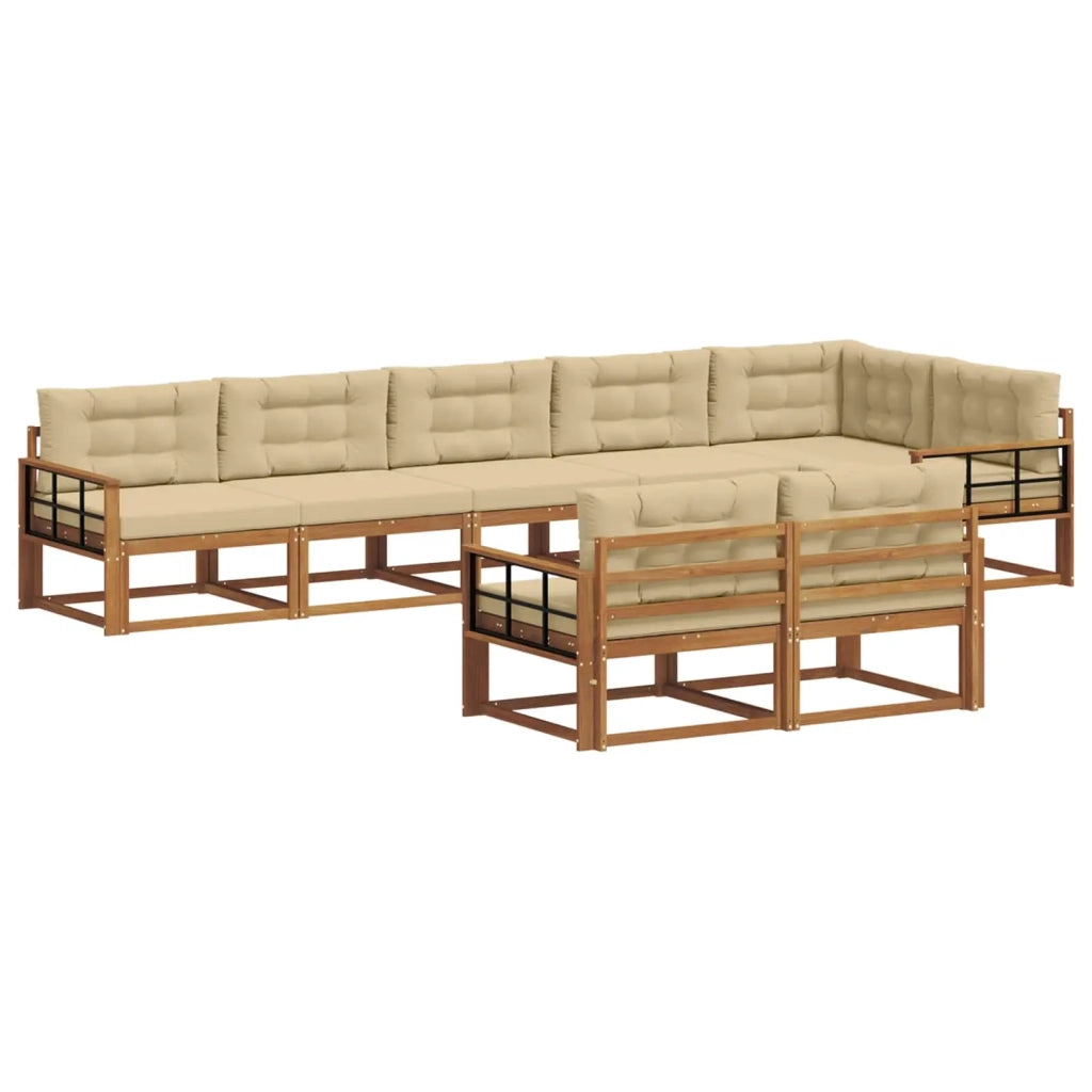 Set di divani da esterno con cuscino 8 pcs Naturale e Beige