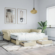 Divano Letto Estraibile con Cassetti-Sofa Letto-Daybed Crema 90x200 cm Similpelle