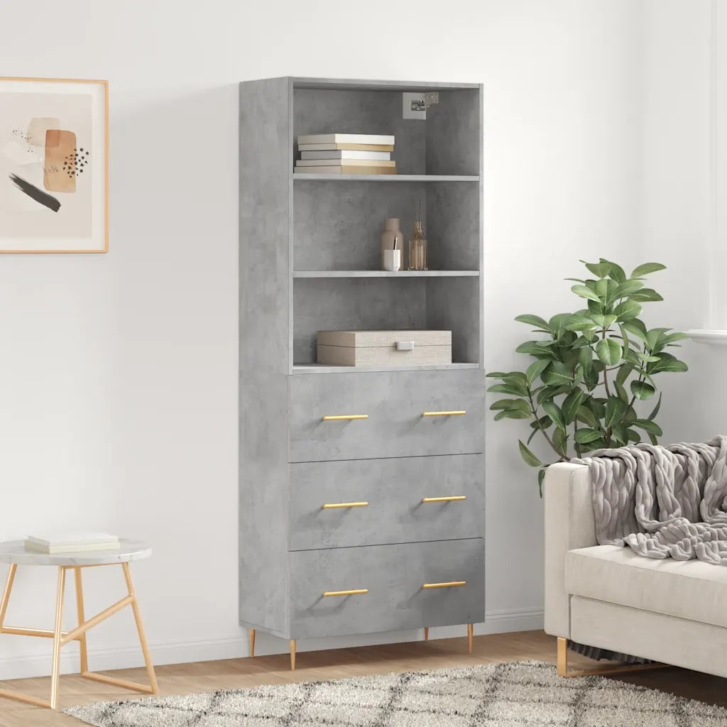 Credenza | Madia | Buffet da pranzo | Armadio da pranzo Grigio Cemento 69,5x34x180 cm in Legno Multistrato