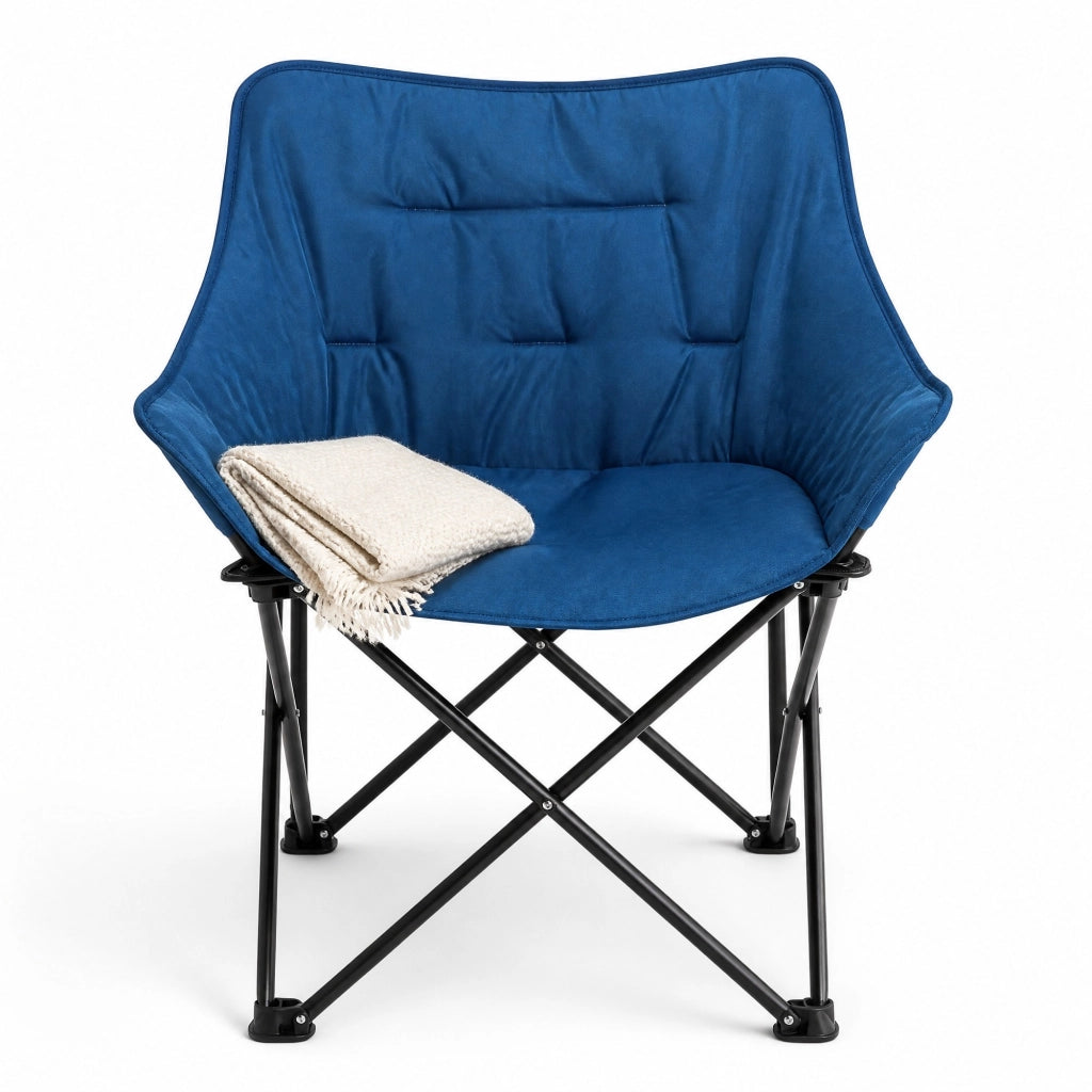 Sedia da campeggio pieghevole imbottita in metallo e tessuto Oxford nero e blu