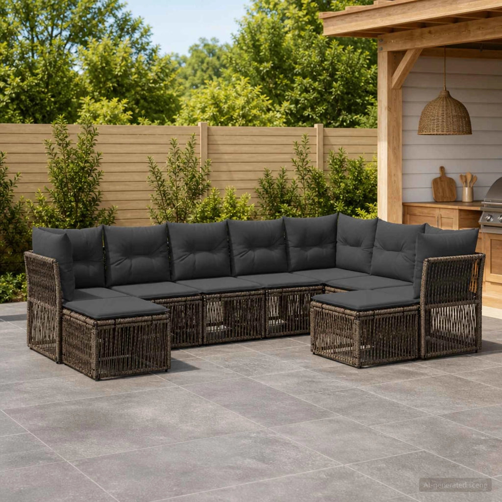 Set Divano da Giardino 9 pz Grigio polyrattan 3434441
