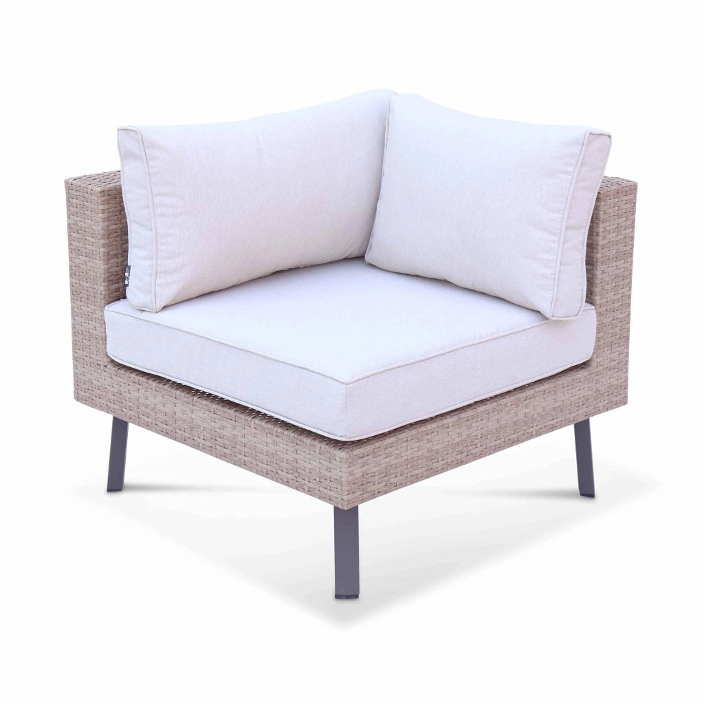 Salotto da giardino in resina intrecciata piatta, 5 posti, beige
