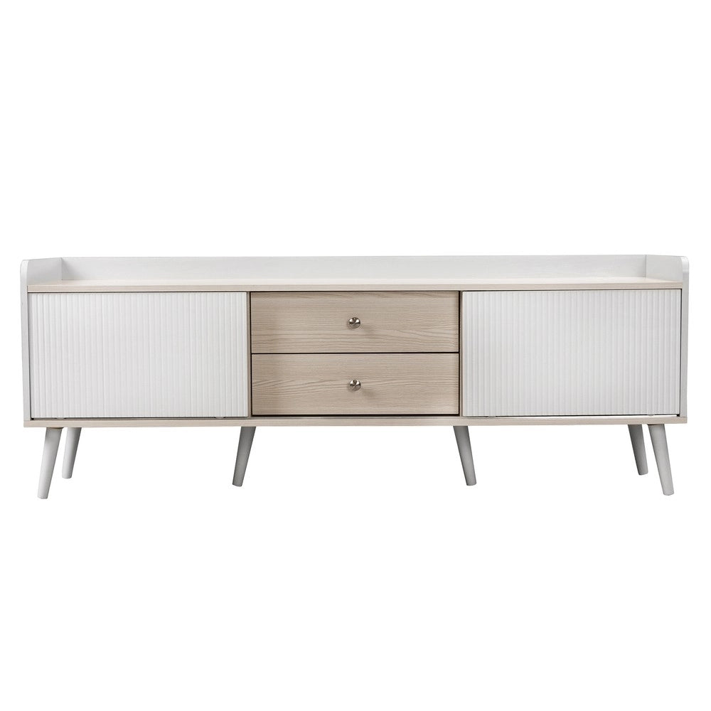 Mobile TV con Cassetti e Ante Scorrevoli ¨C Xylo ¨C Bianco e Legno, 160x58x40 cm