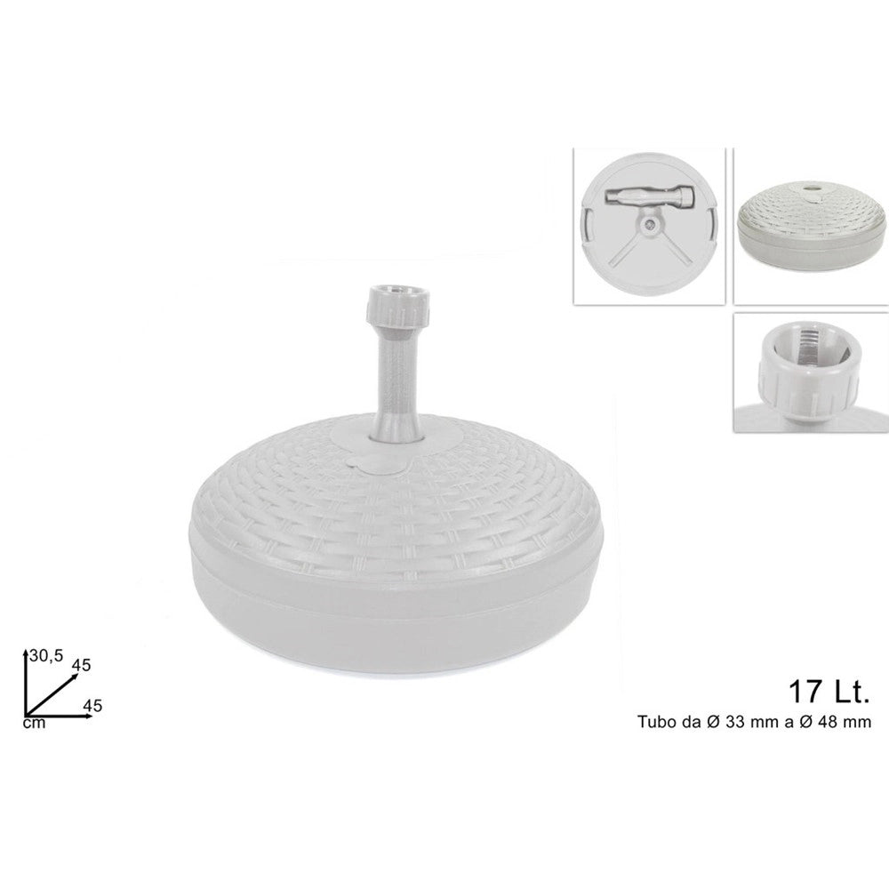 Trade Shop - Base Per Ombrellone Effetto Midollino ø45xh30.5cm Capacità 17lt Per Pali Da ø33 A ø48mm -