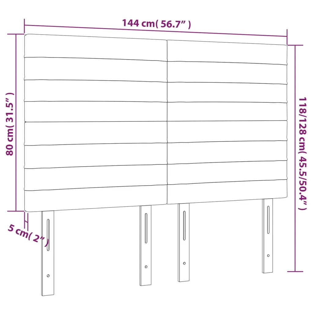 Testiera a LED Nera 144x5x118/128 cm in Tessuto