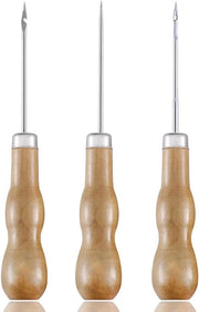 Set di manici in legno per lavoro con la lana e cucito - 3 pezzi con punta curva - Attrezzo per cucito DIY con foratura stamper