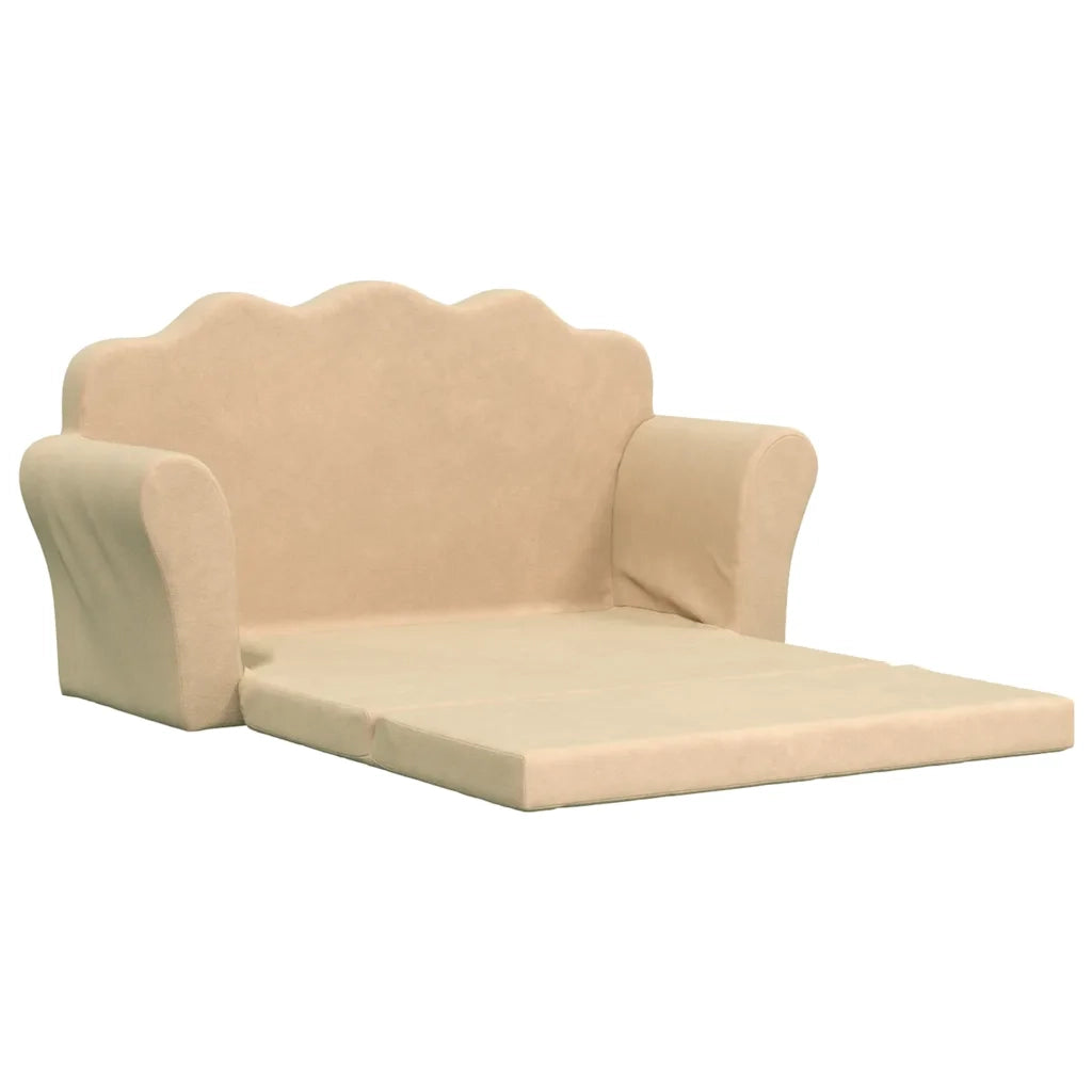 vidaXL Divano Letto per Bambini a 2 Posti Crema in Morbido Peluche