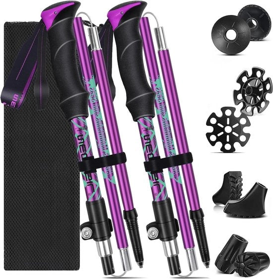 Stecchi da Nordic Walking - bastoni da trekking telescopici in alluminio per donne - pieghevoli 105-130 cm - con 4 paia di parafanghi in gomma - trekking e escursioni