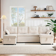 Divano Letto U-Shape con Contenitore e Portabicchieri ¨C Xylo ¨C Tessuto Cotone e Lino