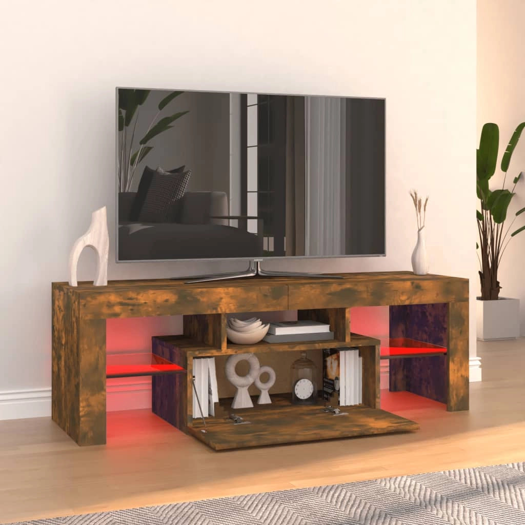 Mobile TV multimediale scaffale TV credenza mobile TV per sala da pranzo soggiorno camera da letto con luci a LED rovere affumicato 120 x 35 x 40 cm marrone 02_0026717