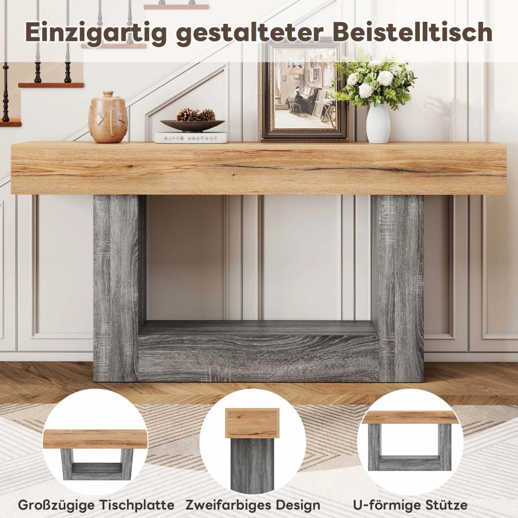 Consolle con ripiano inferiore e struttura a U, in truciolare effetto legno, naturale, 160 × 30 × 82,5 cm