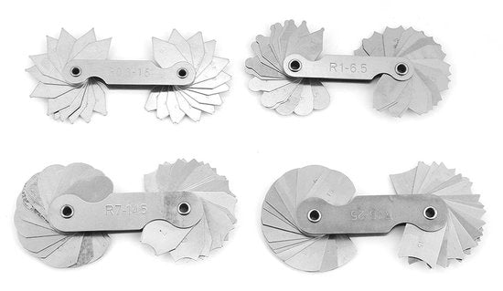 Set di componenti - 4 pezzi RVS Filet Gauge - Radius Filet Gauge - Radius Gauge - Strumento di misura - R0.3-1.5/R1-6.5/R7-14.5/R15-25 - Adatto per la lavorazione del metallo - Acciaio inox - Strumento di misurazione