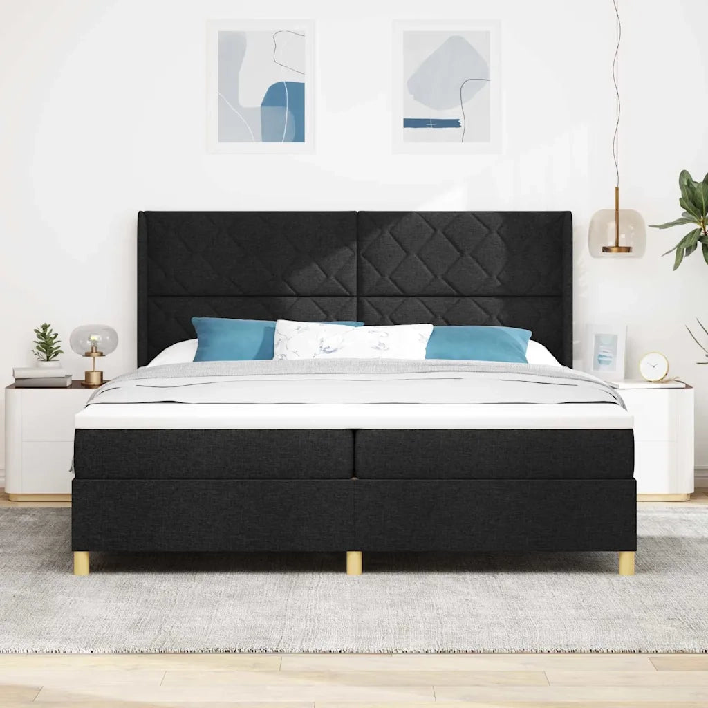 Letto a molle con materasso Nero 200 x 200 cm Tessuto