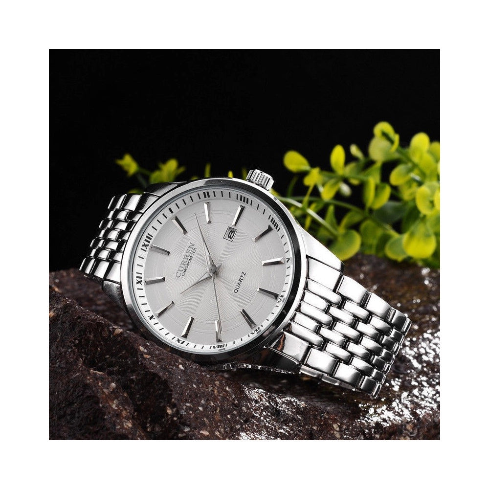 Trade Shop - Orologio Da Polso Curren 8071 Uomo Analogico Quarzo Acciaio Data Bianco -