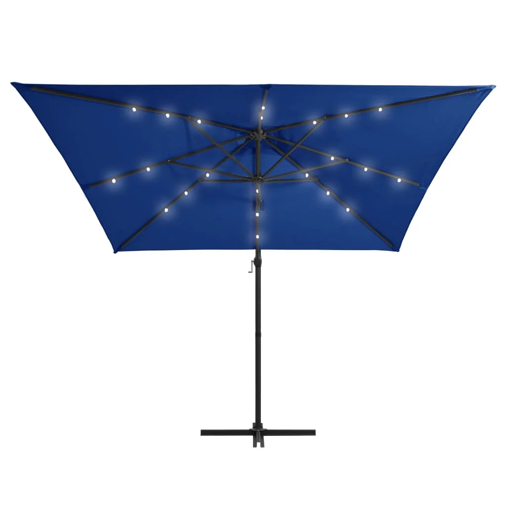 Ombrellone da giardino a sbalzo con illuminazione a LED e palo in acciaio 250 x 250 cm azzurro 02_0008446